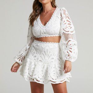 Showpo. Crochet Top & Mini Skirt